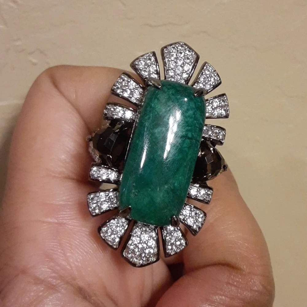 925 Green Corundum (Sapphire), White Zircons & Smoky Quartz. - Picture 6 of 15